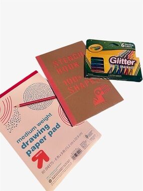 NWT Crayola Glitter Markers, Drawing Pad and 100+ Stencil Set